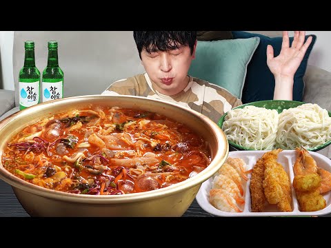 속이 다 시원해지는 물회! 소면 넣고 밥까지 말아서 뇸뇸(Ft.새우초밥, 새우튀김) 혼술 리얼먹방 Cold Raw Fish Soup MUKBANG ASMR EATINGSHOW